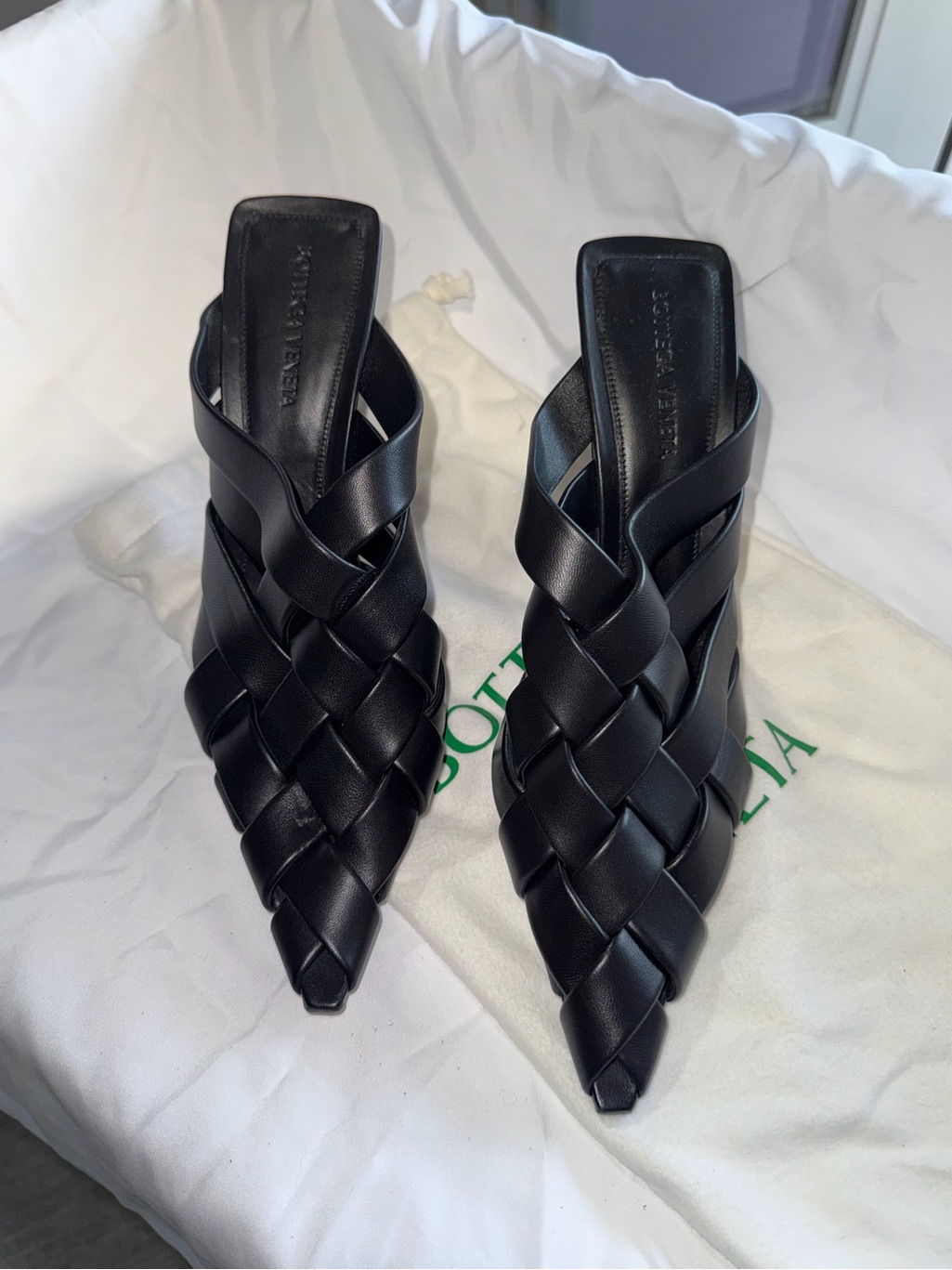 Bottega Veneta Black Alfie Pointed Woven Mule